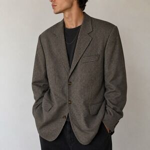 Lauren Ralph Lauren Brown Houndstooth Wool Blazer Sport Coat 44L Dark Academia